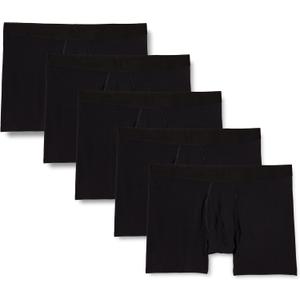 Amazon Essentials Men's Cotton Jersey Boxer Briefs, 5-Pack, Black, X-Small