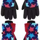 Hicarer 2 Pairs Kids Waterproof Winter Gloves Snow Gloves for Boys Girls Child Toddler Warm Ski Gloves for Cold Weather (8 - 14 Years, Black and Red)