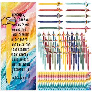Sayglossy 60 Set Appreciation Gifts Rainbow Inspirational Pens Bookmarks | Positive Messages for Teacher Employee Staff Nurse Coworkers, Multicolor Ballpoint Pens, Back to School Thank You Gift