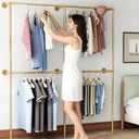 Gold Pipe Clothing Racks Wall Mount Gold Clothes Rack, Heavy Duty Industrial Pipe Clothes Racks Retail Display Hanging Rod for Closet Storage, Laundry Room