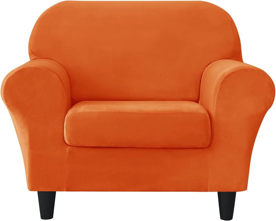 CONRUSER Stretch Sofa Slipcover, Soft Velvet Sofa Covers Single Seat Couch Cover with Cushion Cover Furniture Protector (Orange, S)