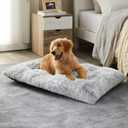 BFPETHOME Dog Beds for Large Dogs, Plush Dog Crate Bed Fluffy Cozy Kennel Pad for Sleeping &Ease Anxiety, Washable Pet Mats with Anti-Slip Bottom for Large Medium Dogs, Pet Bed, Grey (M(30x21 inch))