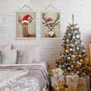 YTRGI Christmas Reindeer Mooses Art Decor, Christmas Reindeer Wall Decor, Vintage Red Nosed Elk Mooses Poster Hanger Frame, Mooses Gifts 12x16 In Set of 2