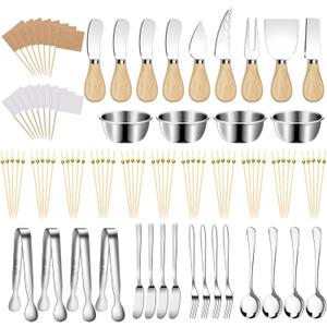 169 PCS Charcuterie Board Accessories Set, Cheese, Butter & Honey Spreader Knives Forks Spoons Serving Tongs Cocktail Picks Mini Bowls Flags for Party Platters & Dining