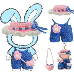 17cm Doll Clothes(NO Doll), Cute Dolls Outfit Accessories with Accessories, Hand Crocheted Hat, Sweaters, Bag, Small Kawaii Clothes Set for DollsBlue