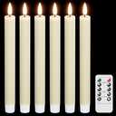 DRomance Ivory Flameless Flickering Taper Candles Battery Operated with Remote and Timer 6 Packs 3D Wick Vertical Stripe Real Wax LED Taper Candles Wedding Dinner Holiday Decor(0.78 x 9.64 Inch)