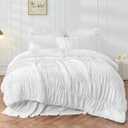 Bonlino King Size Comforter Set - Ruched White Comforter King Bed Set Boho Shabby Chic Bedding - Fluffy 3 Piece Ruffle Comforter Set with Pillow - Soft and Luxury