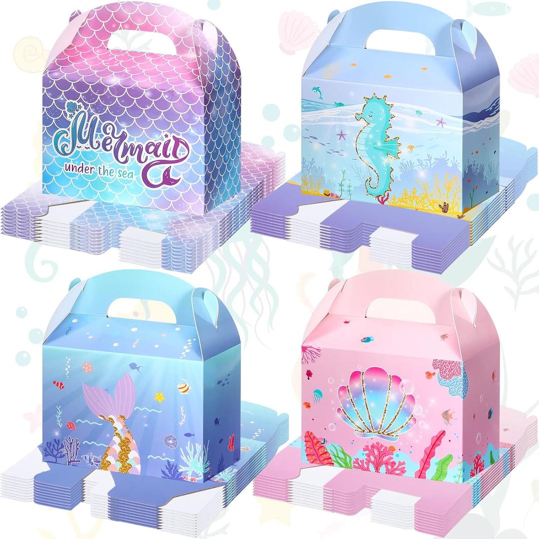 Outus 40 Pack Mermaid Party Favor Goodie Boxes Mermaid Candy Treat Boxes Mermaid Birthday Party Favor Bags Under The Sea Theme Party Birthday Baby Shower Supplies