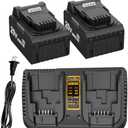 Bakipante 2 Packs 6.5Ah DCB200 Batterry and Charger Set Replacement for Dewalt 20V Max DCB200 DCB204 DCB206 DCB203, Compatible with Dewalt 20 Volt DCD DCF DCG Cordless Power Tools