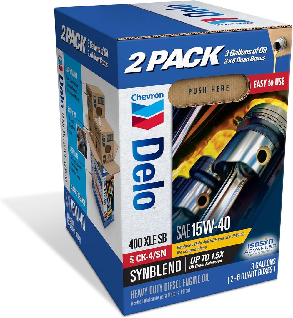 Chevron Delo Heavy Duty Engine Oil SAE 15W-40 400 XLE SB Synblend with Isosyn Advanced Technology, 3 Gallons
