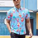 Christmas Hawaiian Shirt for Men Christmas in July Shirt Men Funny Santa Claus Graphic Summer Beach Button Down Tops