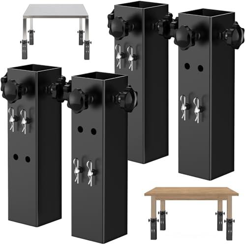 IRONDIY 4 Pack Table Leg Extenders, Adjustable Metal Square Folding Table Leg Risers, Folding Extensions for Square Straight Legs, (2 Levels Adjustable Height 3.5"/ 5.5")