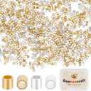 Beebeecraft 1 Box 1000Pcs 2 Color Crimp Tube Beads 925 Sterling Silver 18K Gold Plated Column Spacer Beads Link Connector for Bracelet Necklace Jewelry Making Findings Supplies
