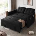 DWVO 55" Convertible Sofa Bed, 3-in-1 Sleeper Sofa with Pull-Out Bed, Linen Futon Couch with Adjustable Backrest and Side Pocket, Modern Loveseat for Living Room Apartment, Balck, 27.1 inches x 55 inches x 30.3 inches