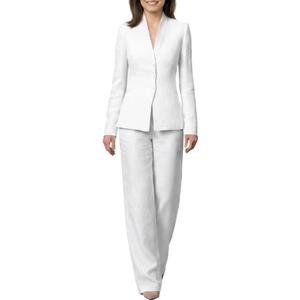 Marycrafts Women's Business Outfit Blazer Wide Leg Pant Suits Set for Work, 12 White