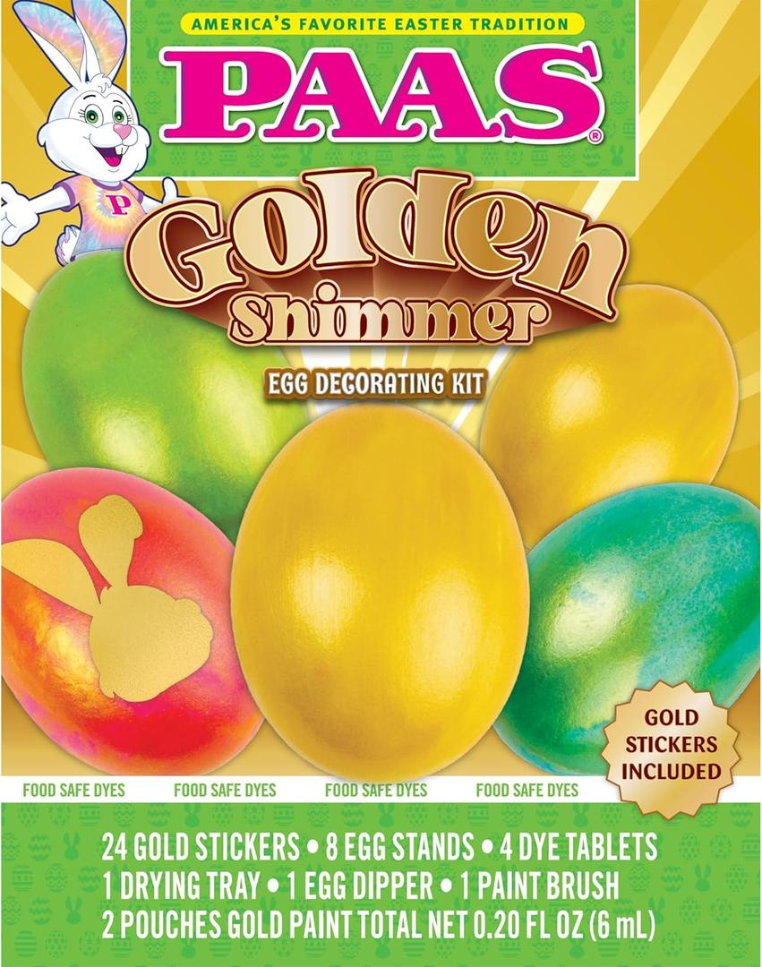 PAAS Golden Shimmer Easter Egg Decorating Kit Gold Egg Decorating Kit with Paint & Stickers