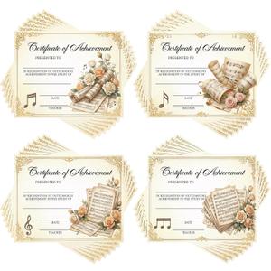 100 Pcs End of Year Award Certificates Certificate of Achievement 4 Design of Recognition for Students School Graduation Ceremony Certificate Achievement Awards(Music)