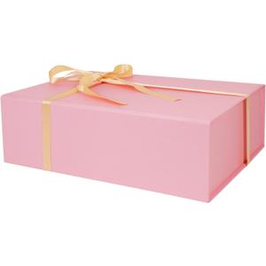 Large Pink Gift Box with Ribbon, 13.8" x 9" x 4.3" Groomsmen Proposal Box for Presents with Magnetic Closure Lids, Rectangle Collapsible Luxury Storage Box for Anniversary Wedding Birthday, 1 Pack