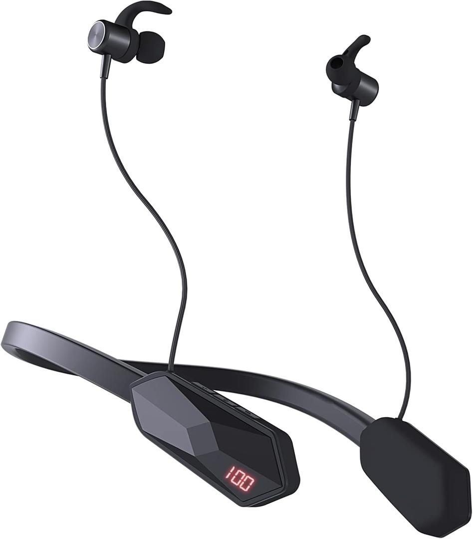 150H Playtime Neckband Bluetooth Headphones with LED Power Display, Bluetooth V5.3 Sweatproof Sport Headsets Stereo Sound, 7 EQ and Game Mode, USB-C Fast Charging, with Noise Cancelling Microphone (X8)