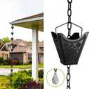 Vindar Rain Chains, 3D Mandala Carving Black Rain Chain, 8.5ft Large Cup Powder Metal Rain Chains for Outside, Replacement Downspout for Gutters Downspouts