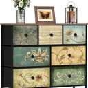 Tohomeor Dresser with Drawers for Bedroom Chest of Drawers Fabric Dresser for Closet,Nursery Entryway Hall Tree TV Stand for Living Room Retro Floral Pattern Drawers Wooden Top (7 Drawers), 11.8"D x 39"W x 31.3"H