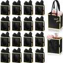 75 Pcs Mini Gift Bags with Handle & Tissue Paper 4x2.75x4.5'' Small Size Metallic Foil Paper Bag with Tag Tiny Thank You Favor Bulk for Wedding Bridal Baby Shower Groomsmen Birthday Party (Black, Gold)