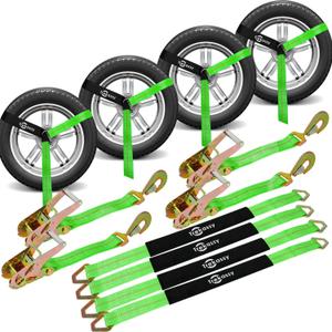 Trekassy 2in x 12ft Car Tie Down Straps for Trailers with Snap Hooks, 10,000lbs Break Strength, (4) Car Hauler Straps with Ratchets, (4) Axle Straps- Used for Car, Truck, UTV Transport