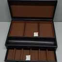 Juvale Mens Jewelry Box Organizer and Holder - Black Watch Box with Leather Valet Tray for Home Improvement - 12.6 x 9 x 4 In - Mens Jewelry Organizer