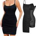 Popilush Leopard Print Dress with Built in Shapewear Spaghetti Strap Mini Dresses Mesh Ruched Bodycon Summer Splash (XX-Large, Black)