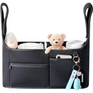 Stroller Organizer, New Fabric Design, Holds 2 Cup Holders for Baby Products, Multiple Pockets for Storing Diapers, and Toys, Suitable for All Off-Road Models