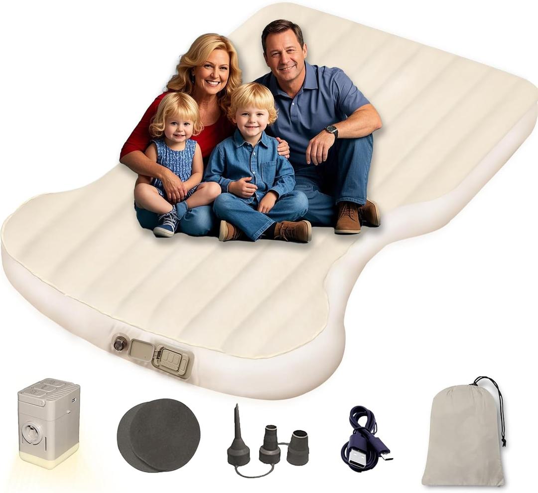 Air Mattress for Tesla Model Y Model 3 2017-2025, Self-Inflating 7" Thickened Camping Bed with Wireless Air Pump, Flocking Surface Portable Air Couch Mat, Model Y Accessories for Outdoor Camping