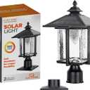 Gama Sonic Casita Outdoor Solar Light, Black Cast Aluminum with Beveled Glass, 3-Inch Pole Fitter or Pier Mount Lamp, 58i50023