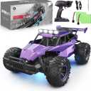 1:16 Scale Purple Remote Control Car, 20 Km/h High Speed Girls Remote Control Car Monster Vehicle with LED Headlights and Chassis Lights, RC Truck for Girls Boys and Adults