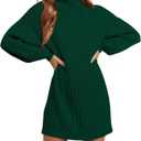 Virmoku Fall Winter Girls Oversized Sweater Dress Turtleneck Batwing Long Sleeve Kids Teen Tween Casual Sweaters Girl Dresses (11-12 Years, Green)