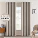 MIULEE Linen Texture Curtains for Bedroom Solid 100% Blackout Thermal Insulated Khaki Curtains Grommet Room Darkening Drapes for Living Room Nursery 52x108 Inch (2 Panels)