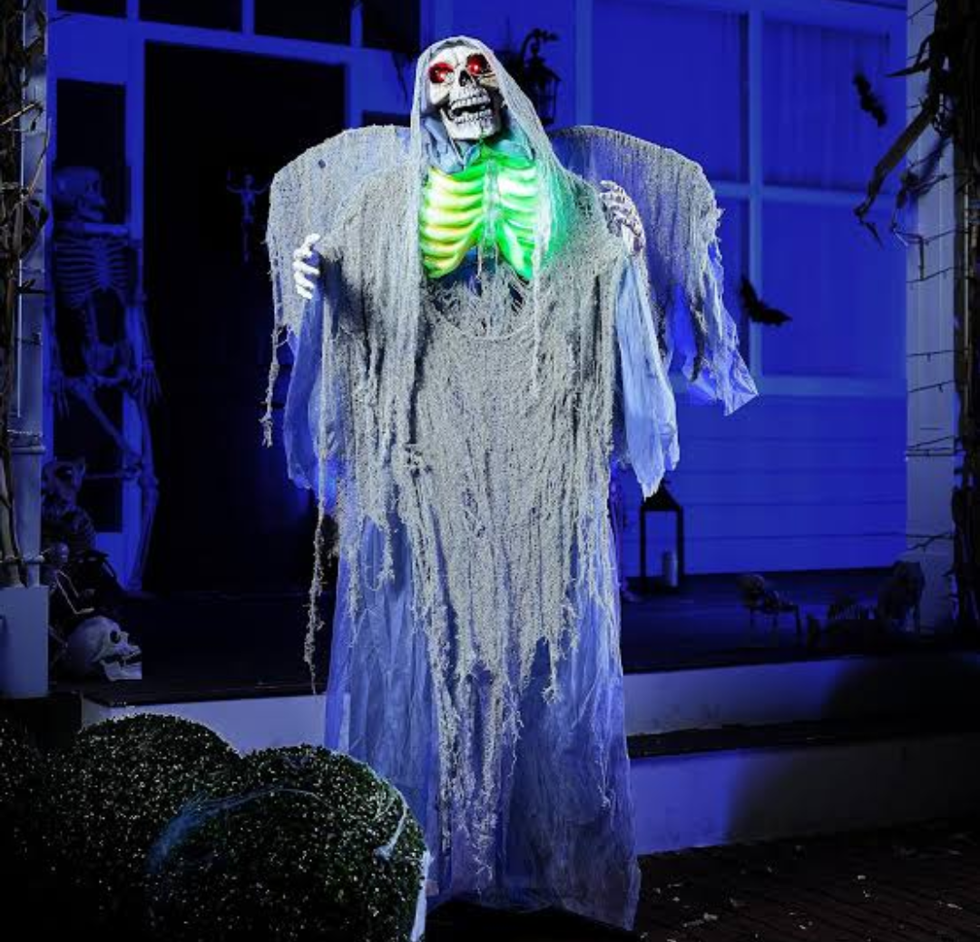 JOYIN 67" Halloween Decorations Outdoor, Life Size Animatronics Grim Reaper, Sound-Actived Haunted House Props Decors with Creepy Sound for Garden Yard Lawn Outside Indoor