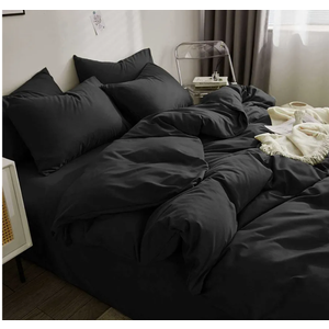 Nanko Queen Duvet Cover Set Black 3pc 90x90 Luxury Microfiber Down Comforter Quilt Bedding Cover with Deco Buttons Zip Closure Ties - Modern Style for Men and Women Chambray Teen