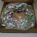 Lokeisna Spring Paper Wreath 24" Paper Wreath,Blue and Pink Spring Wreath with Paper and Fabric Flower,EVA Leaves,Flower Spike,All Seasons Wreath for Front Door,Living Room,Wedding (Blue)