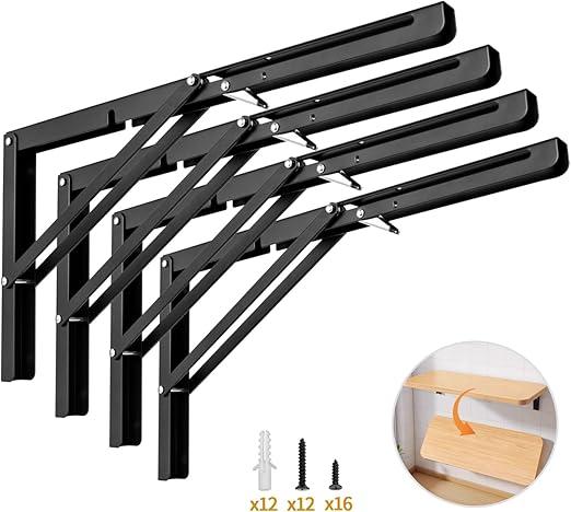 Yarssihha 16 Inch Folding Shelf Bracket, 4 Pack Heavy Duty Wall Mounted Foldable Brackets, Space-Saving Metal Collapsible Shelf Brackets, Max Load:180lbs