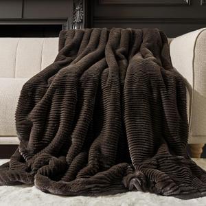 Ultra Soft Faux Fur Throw Blanket for Couch, Luxury Sculpted Texture Faux Rabbit Fur Blanket for Bed, Fluffy Thick Plush Warm Fuzzy Throw, 920GSM (Dark Brown, 50''x60'')