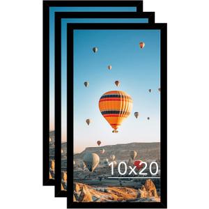 10x20 Picture Frame Set of 3 Black for Wall Hanging, Wall Mounting Horizontally or Vertically, 10 x 20 Wall Gallery Poster Photo Frame with Shatter Resistant Plexiglass, 3 Pack, Black
