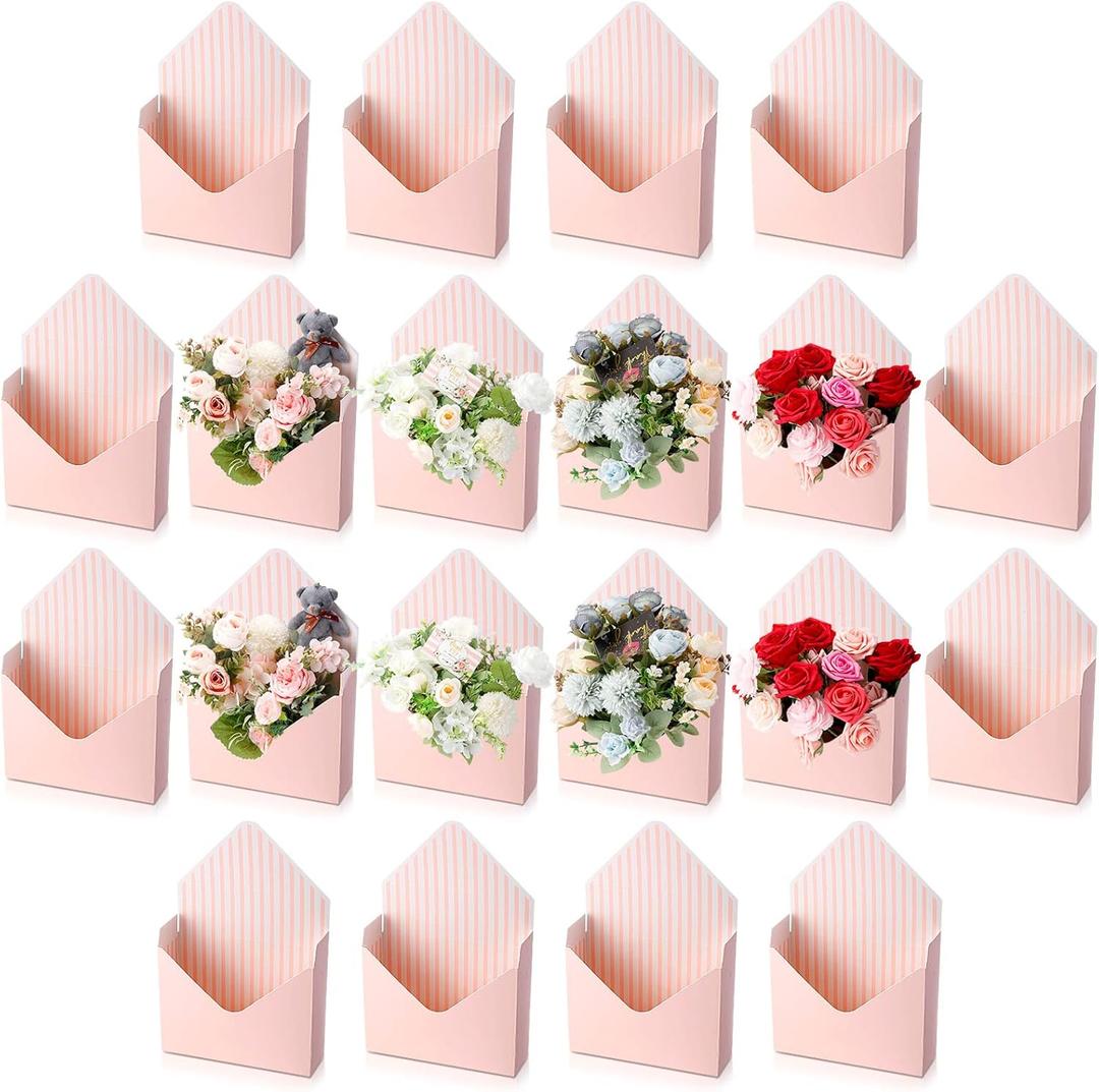Geyee 20 Pcs Mother's Day Florist Bouquet Envelope Boxes Pink Flower Bouquet Packaging Gift Paper Wrapping Flower Bags for Arrangements Mother's Day Wedding Party Birthday, 9.3 x 3 x 13.8''
