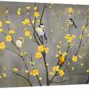 iHAPPYWALL Large Floral Bird Canvas Wall Art Abstract Birds on Flower Tree Branch Yellow and Gray Artwork for Modern Home Bedroom Decor Ready to Hang 20x36inch