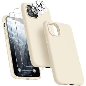 4 x [5 in 1 for iPhone 11 Pro Max Case 6.5, with 2 Pack Screen Protector + 2 Pack Camera Lens Protector, Liquid Silicone Slim Shockproof Protective Phone Case [Microfiber Lining] (Stone)