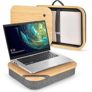 Mayjoy Bamboo Lap Desk with Storage, Cover Removable Lap Desk for Lap, Computer Laptop Stand on Lap, Work on Bed or Couch, Write or Draw on Your Lap (Grey) 