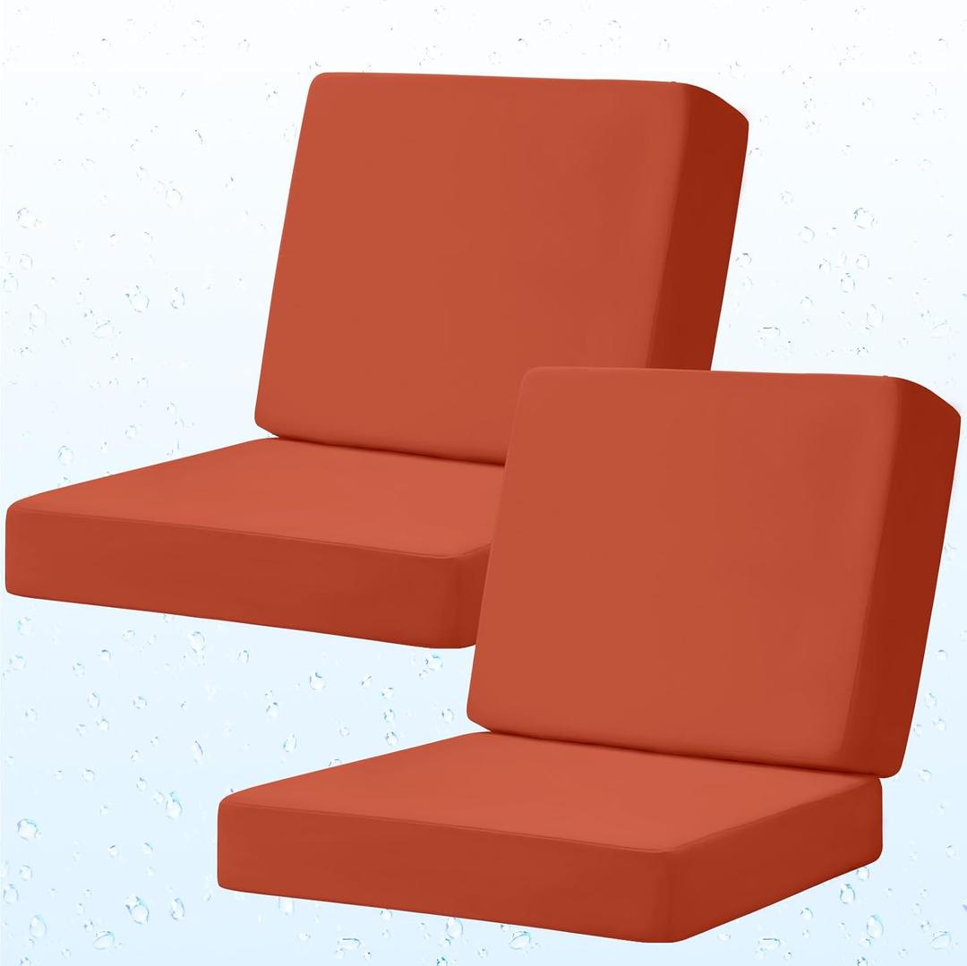 Outdoor Deep Seat Cushion Set, 24 x 24 Inch Waterproof and Fade Resistant Patio Furniture Cushion Backrest with Ties for Patio Garden Yard and Balcony (Spice-2Pcs, 24x24Inch)