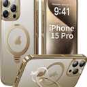 CASEKOO Titanium 360 Rotatable Magnetic Stand for iPhone 15 Pro Case [Compatible with Magsafe][16FT Military Protection] Slim Polished Frame Titanium Alloy Sturdy Stand 6.1'', Antique Gold