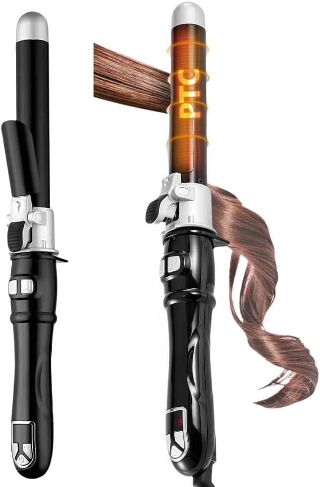 1 inch Ceramic Rotary Curler for All Types of Hair, Automatic Curler, User-Friendly for Smoothing Curl Control, Dual Voltage, Automatic Shutdown, Black