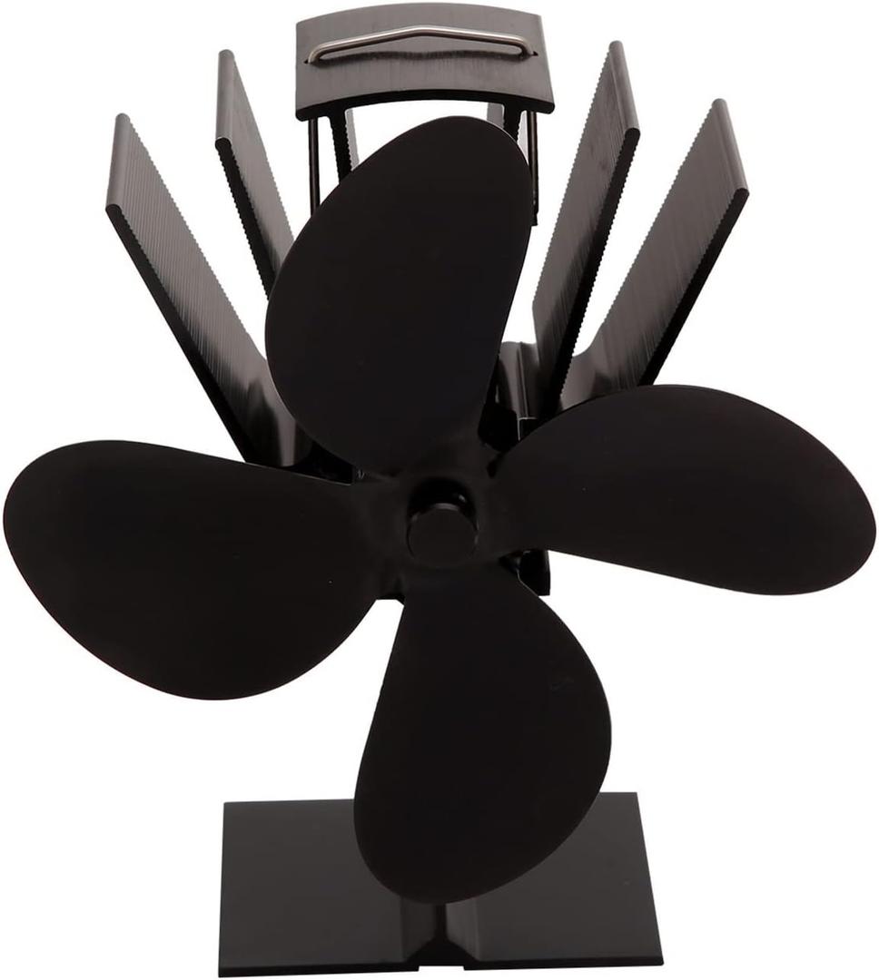 HYUWANGYU Heat Powered Stove Fan Aluminum 4 Blade Heat Powered Fireplace Stove Fan with Thermometer for Wood Log Burning and Circulating Warm for Home Heating