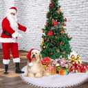 IMIKEYA Christmas Tree Skirt White 48 Inch Faux Fur Xmas Tree Skirt with Hand-Sewn White Pompoms for Christmas Tree Decorations